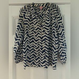 Lilly Pulitzer Navy and White Chevron Women's Elsa Top